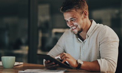 Man checking his tablet.